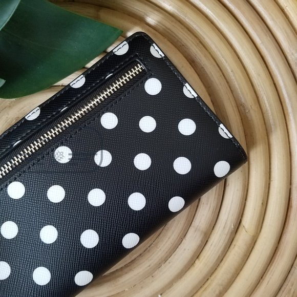 Kate Spade NWT Staci Large Wallet Polka Black Polka Dot Saffiano Leather - Picture 7 of 10